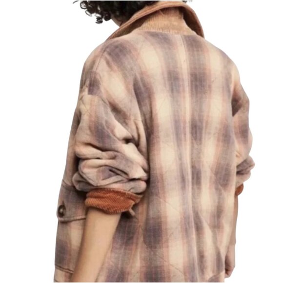 Free People Plaid Poconos Zip Up Quilted Jacket with cord collar Women's Size XS - Picture 3 of 9